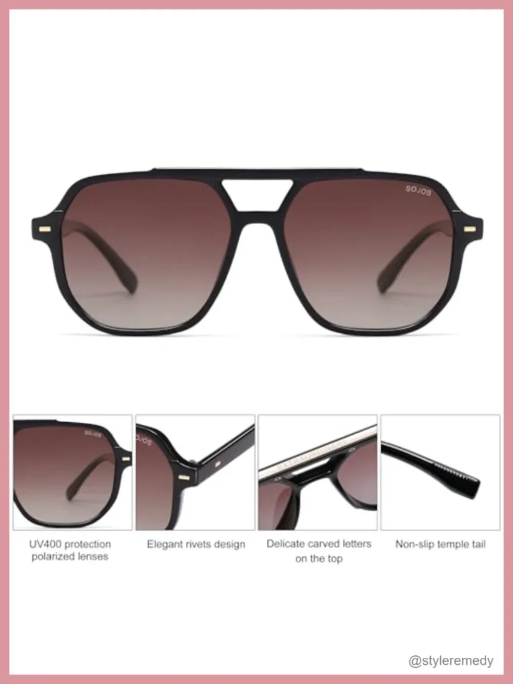 Retro Trendy Aviator Polarized Sunglasses Square Frame Full Frame UV400